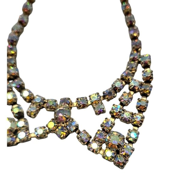 Aurora Borealis Rhinestone Necklace 14" Vintage Irridescent Glowing Chain - Picture 8 of 14